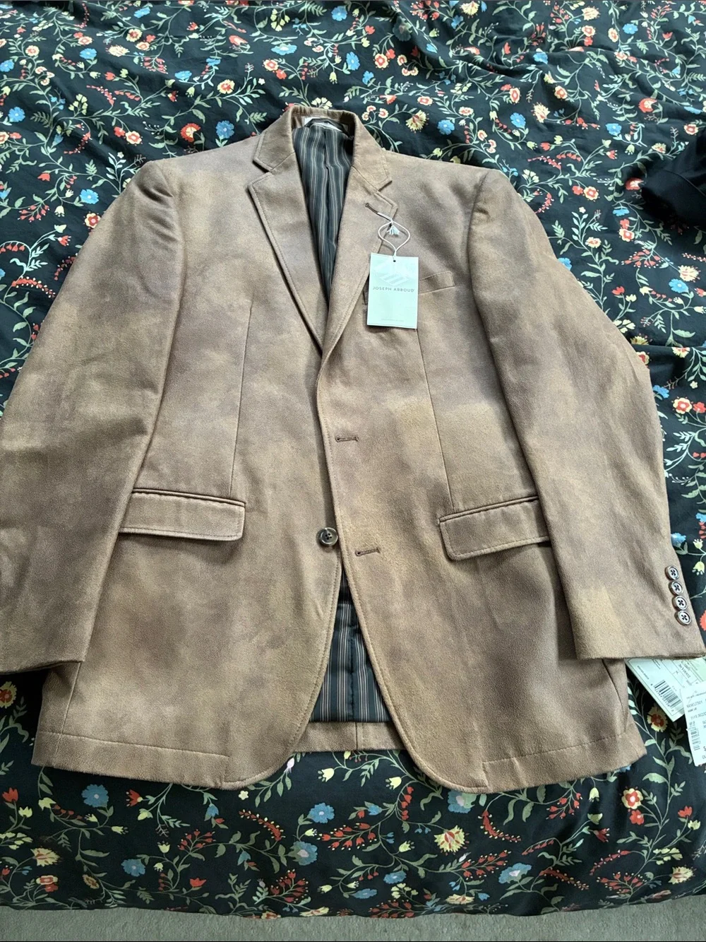 Joseph Abboud Taupe Brown Suede-Effect Sport Coat Blazer
